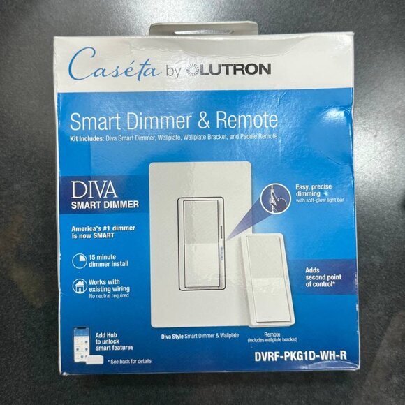 Lutron Diva Smart 150W LED Dimmer Switch - White (DVRF-PKG1D-WH-R) NEW - Picture 1 of 6